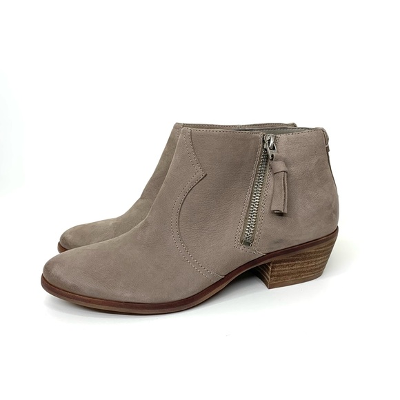 Sam Edelman Gray Leather Round Toe Western Bootie With Zipper Pull Ankle Sz 6 - Picture 4 of 13